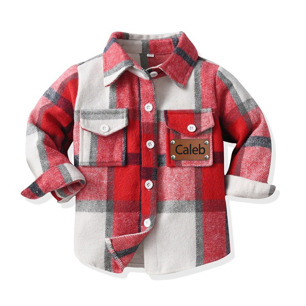 Personalized Leather Patch Kids Flannel Jacket | inJacket15