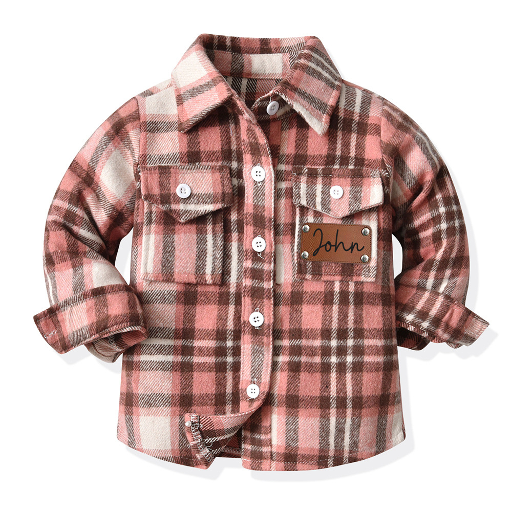 Personalized Leather Patch Kids Flannel Jacket | inJacket15