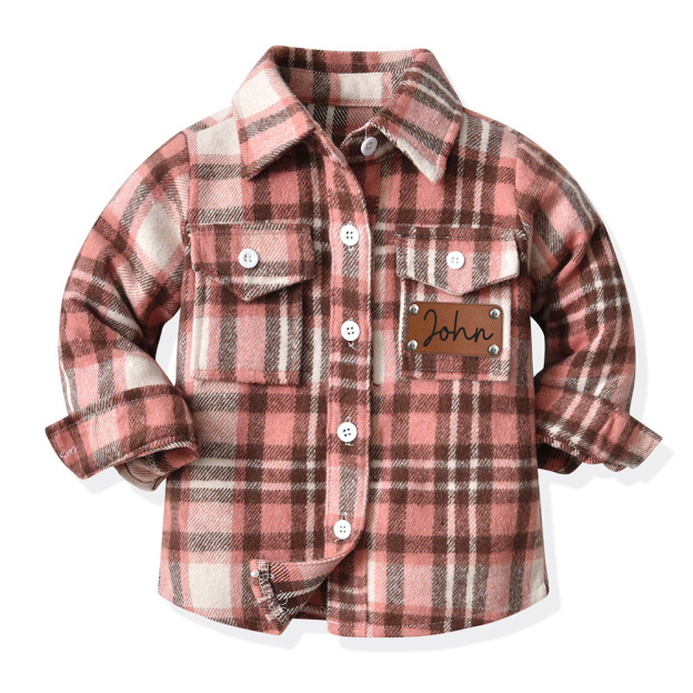 Personalized Leather Patch Kids Flannel Jacket | inJacket15