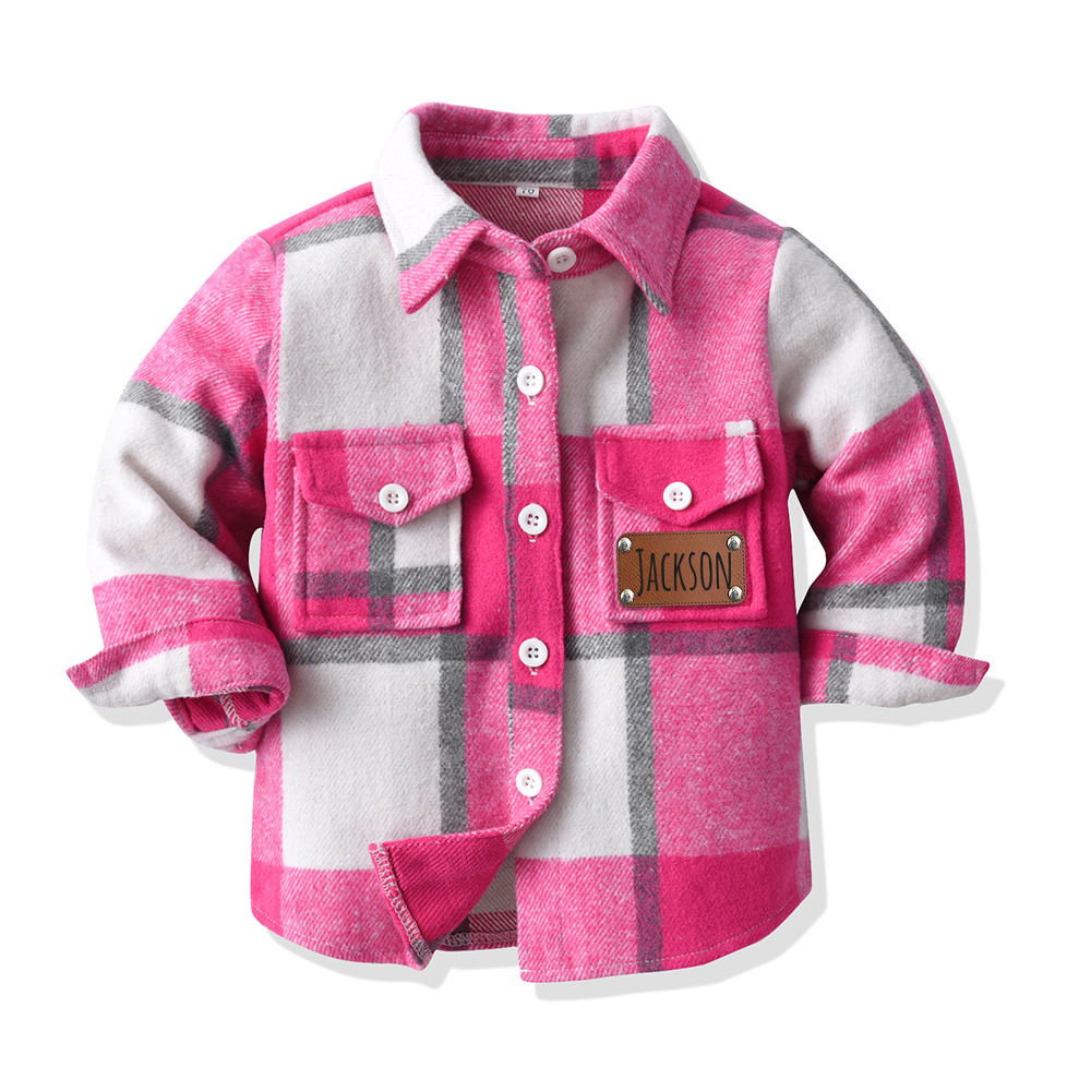 Personalized Leather Patch Kids Flannel Jacket | inJacket15