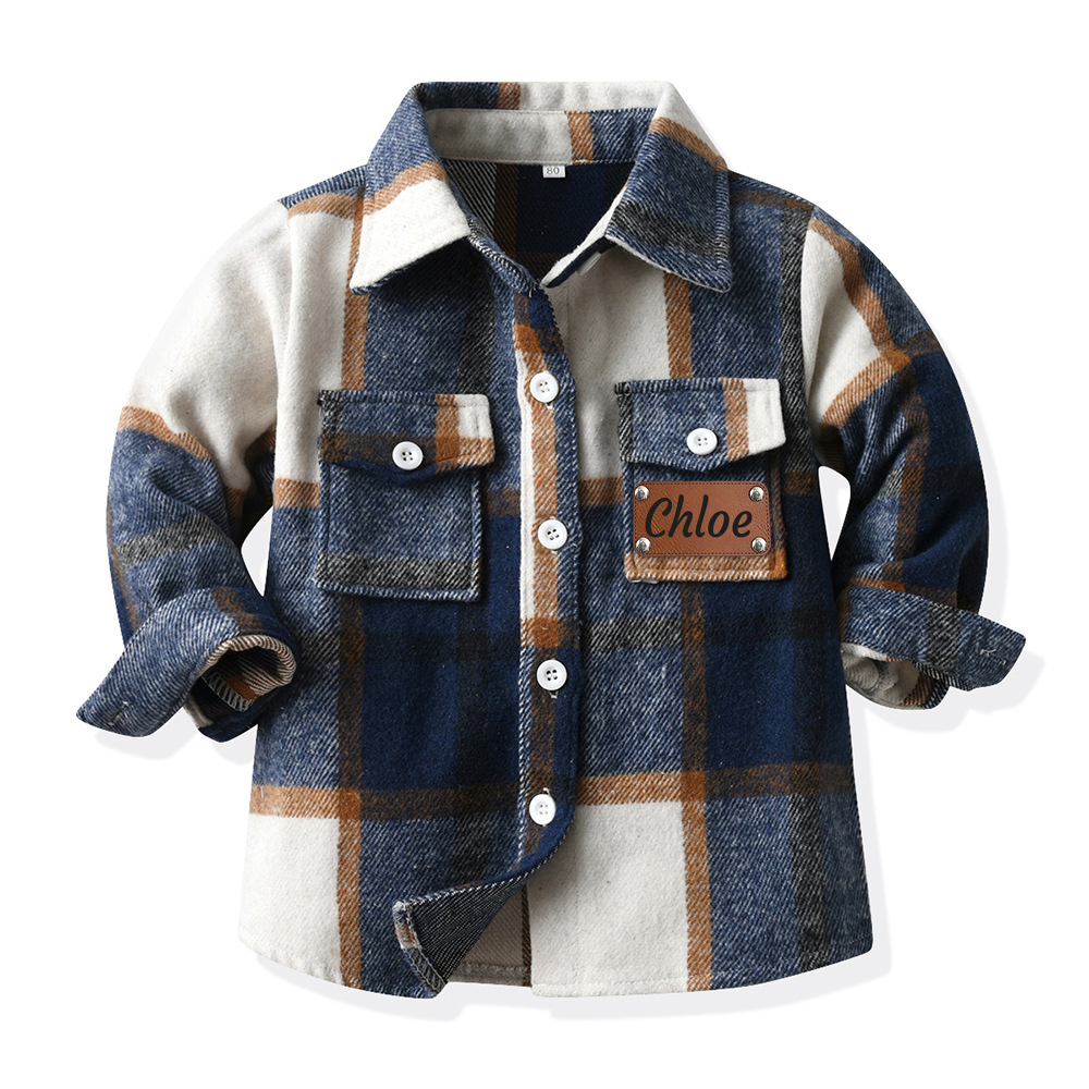 Personalized Leather Patch Kids Flannel Jacket | inJacket15