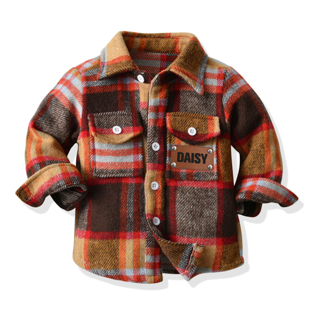 Personalized Leather Patch Kids Flannel Jacket | inJacket15