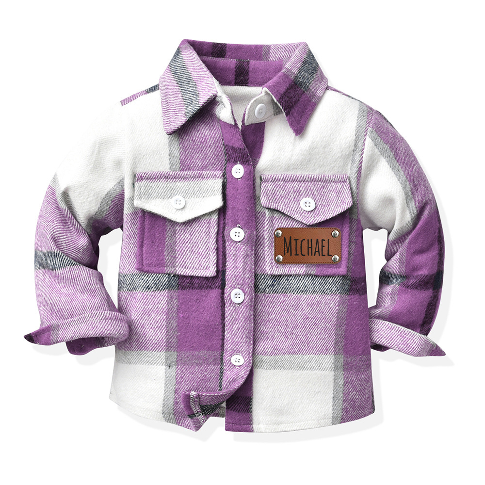 Personalized Leather Patch Kids Flannel Jacket | inJacket15