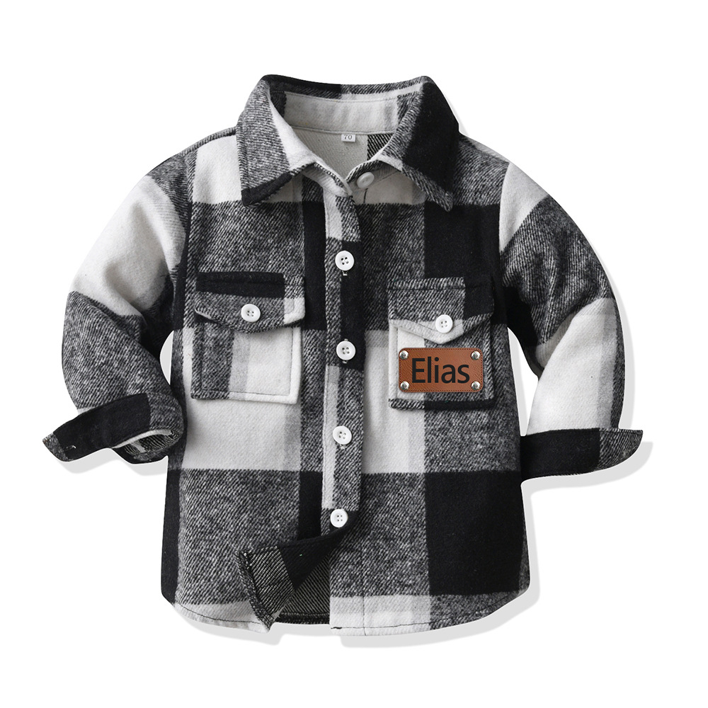 Personalized Leather Patch Kids Flannel Jacket | inJacket15