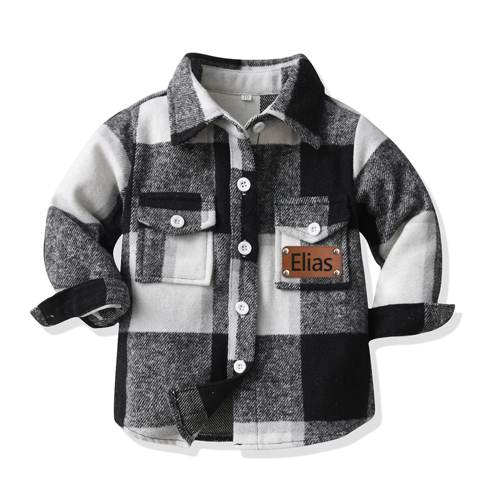 Personalized Leather Patch Kids Flannel Jacket | inJacket15