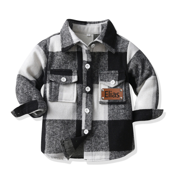 Personalized Leather Patch Kids Flannel Jacket | inJacket15