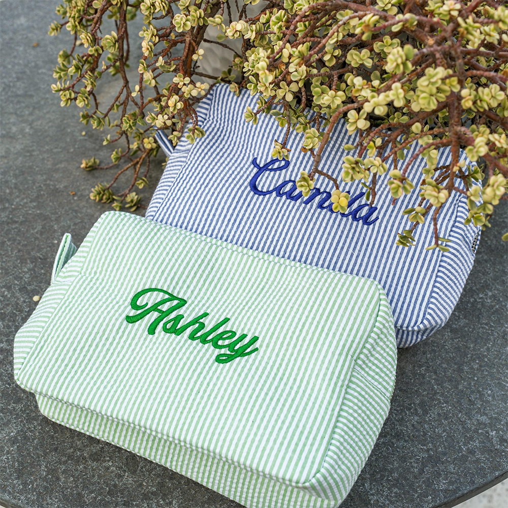 Personalized Embroidered Seersucker Striped Makeup Bag | CWPack295