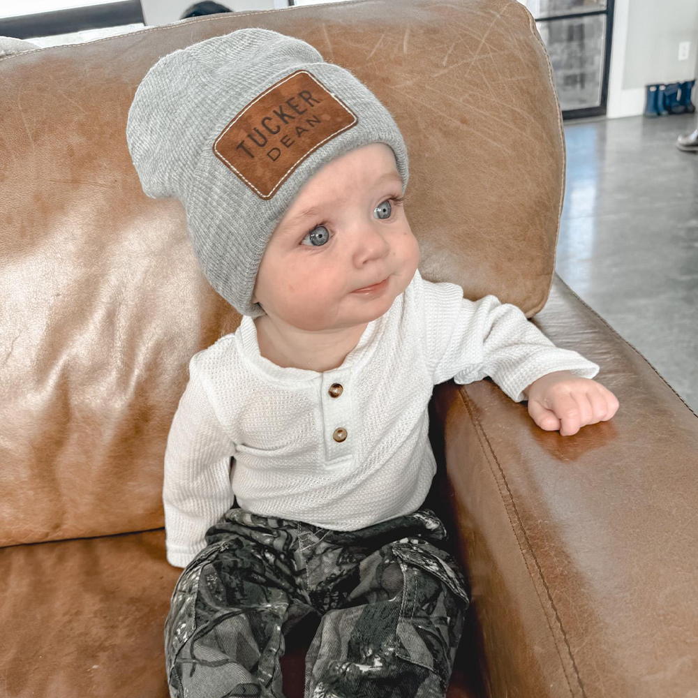 Personalized Classic Leather Patch Beanies For Kid & Adult | HSKid65