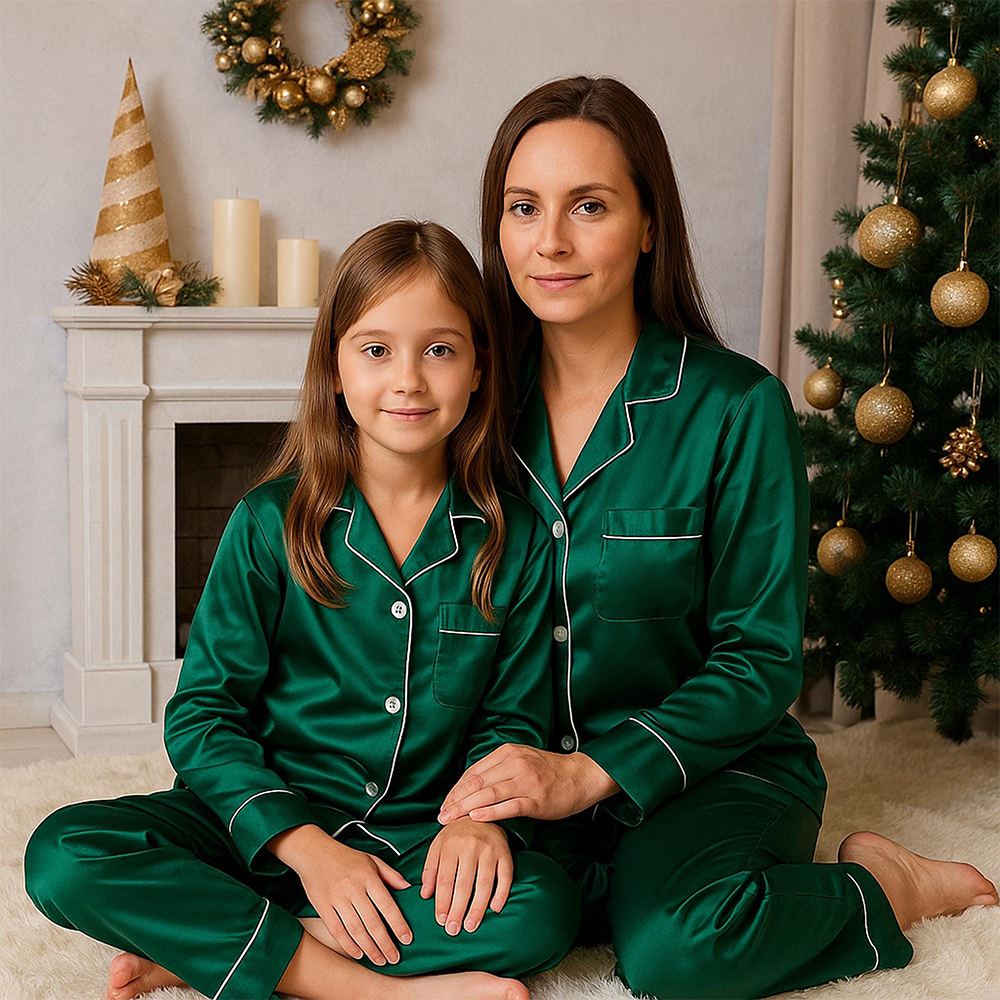 Personalized Christmas Satin Family Pajamas Set | CWFamily119