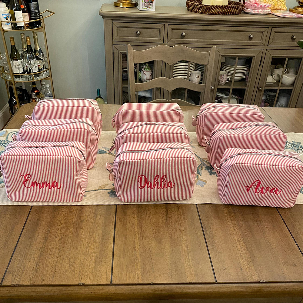 Personalized Embroidered Seersucker Striped Makeup Bag | CWPack295