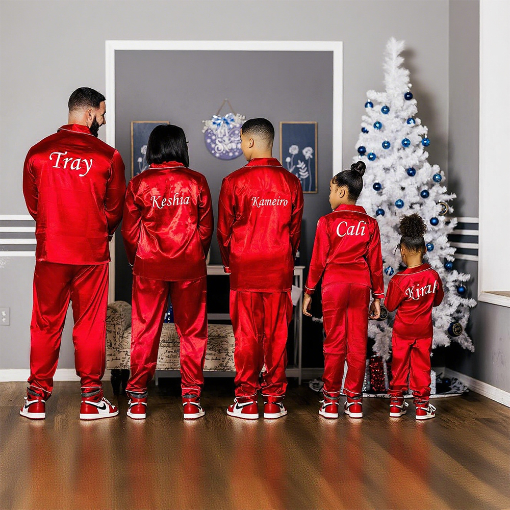 Personalized Christmas Satin Family Pajamas Set | CWFamily119