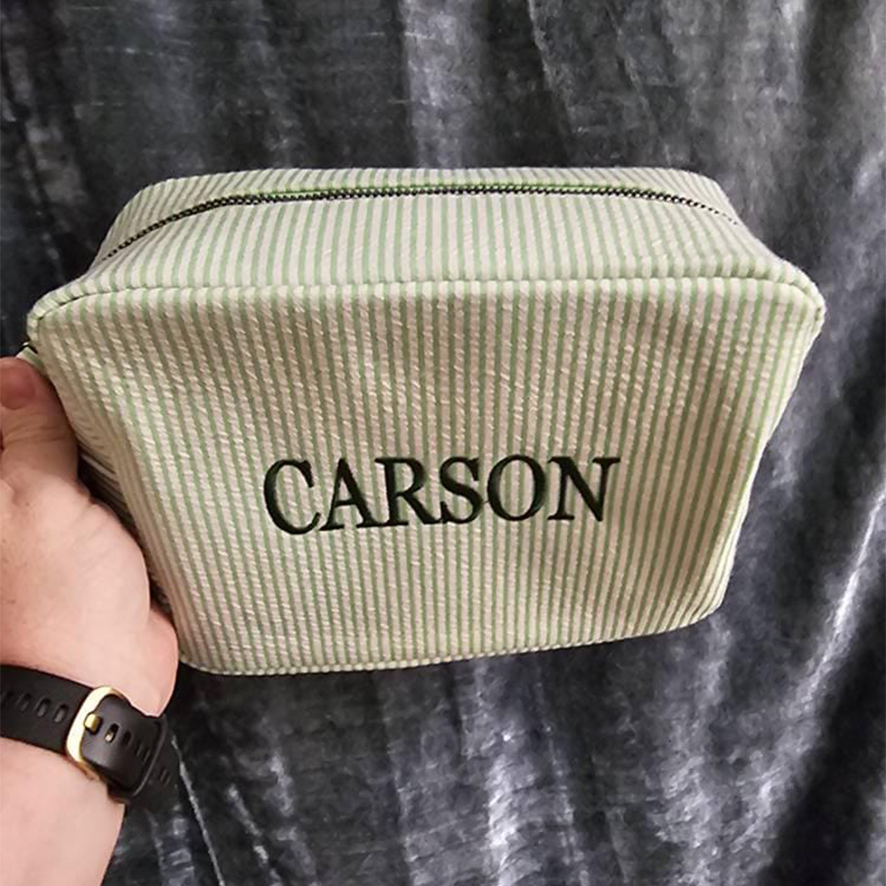 Personalized Embroidered Seersucker Striped Makeup Bag | CWPack295