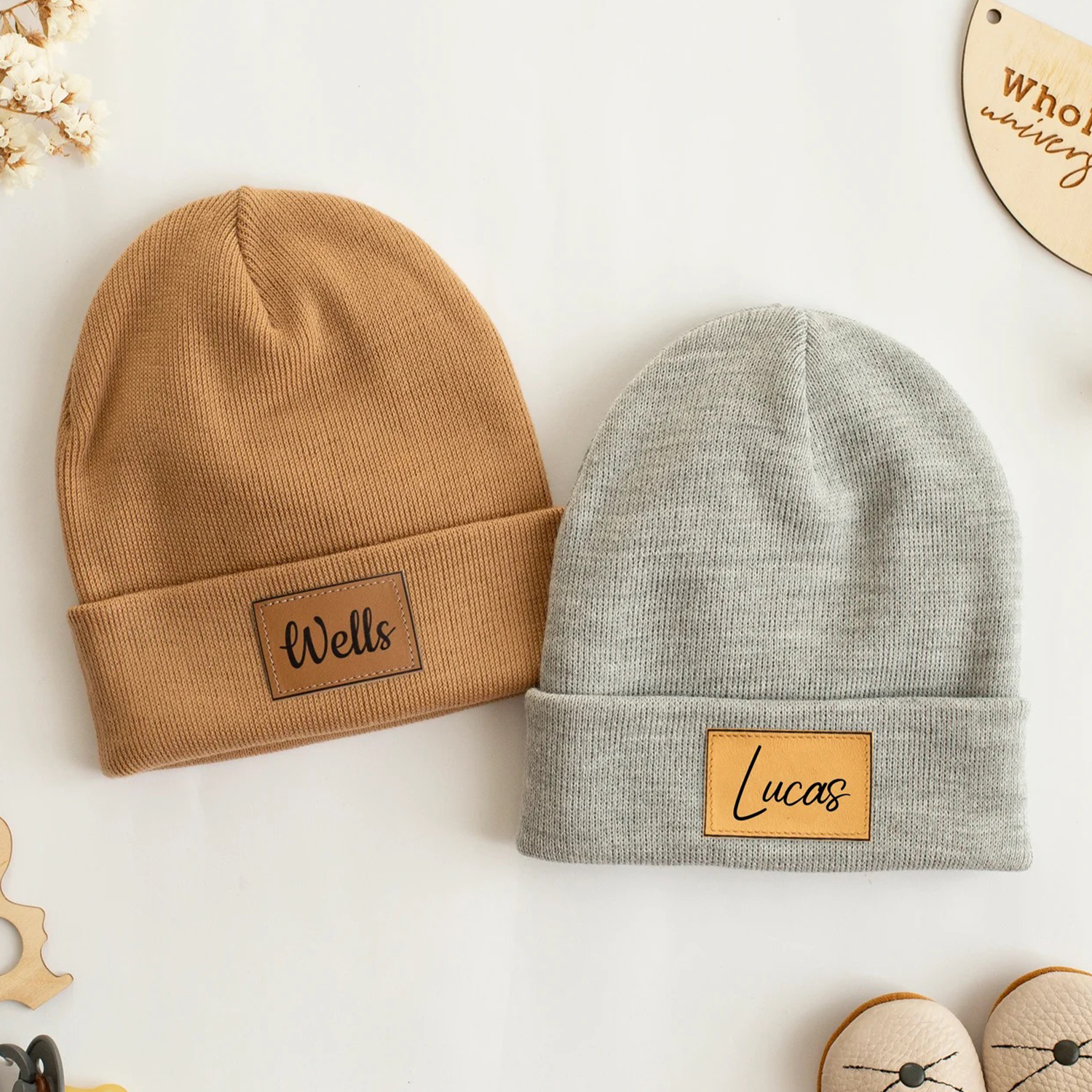 Personalized Leather Patch Beanie for Comfort & Unique | HSKid37