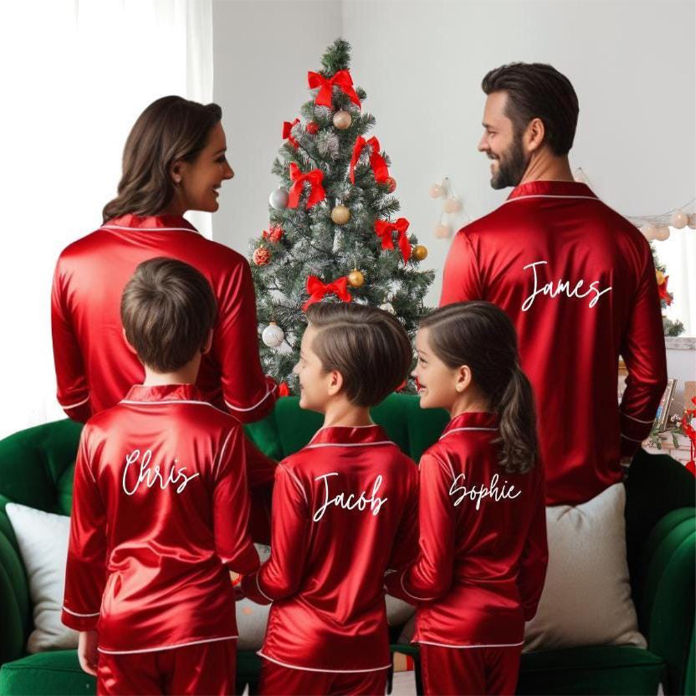 Personalized Christmas Satin Family Pajamas Set | CWFamily119