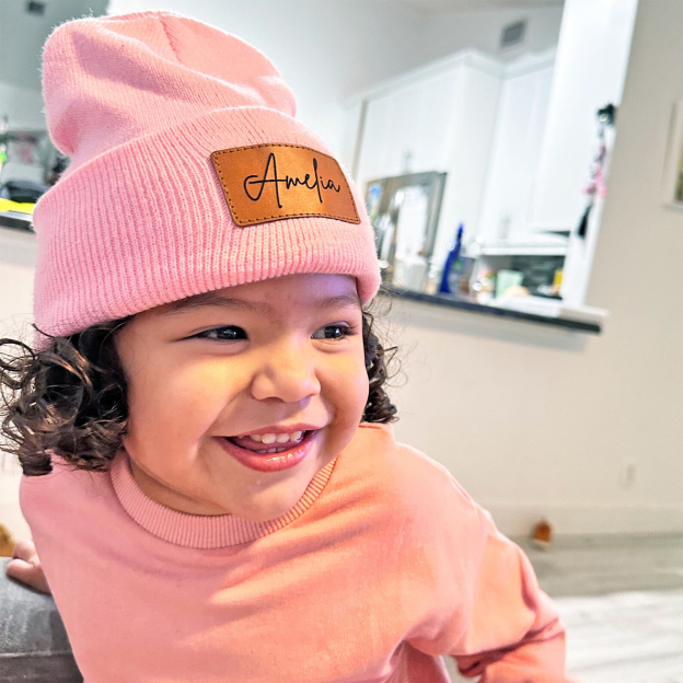 Personalized Leather Patch Beanie for Comfort & Unique | HSKid37