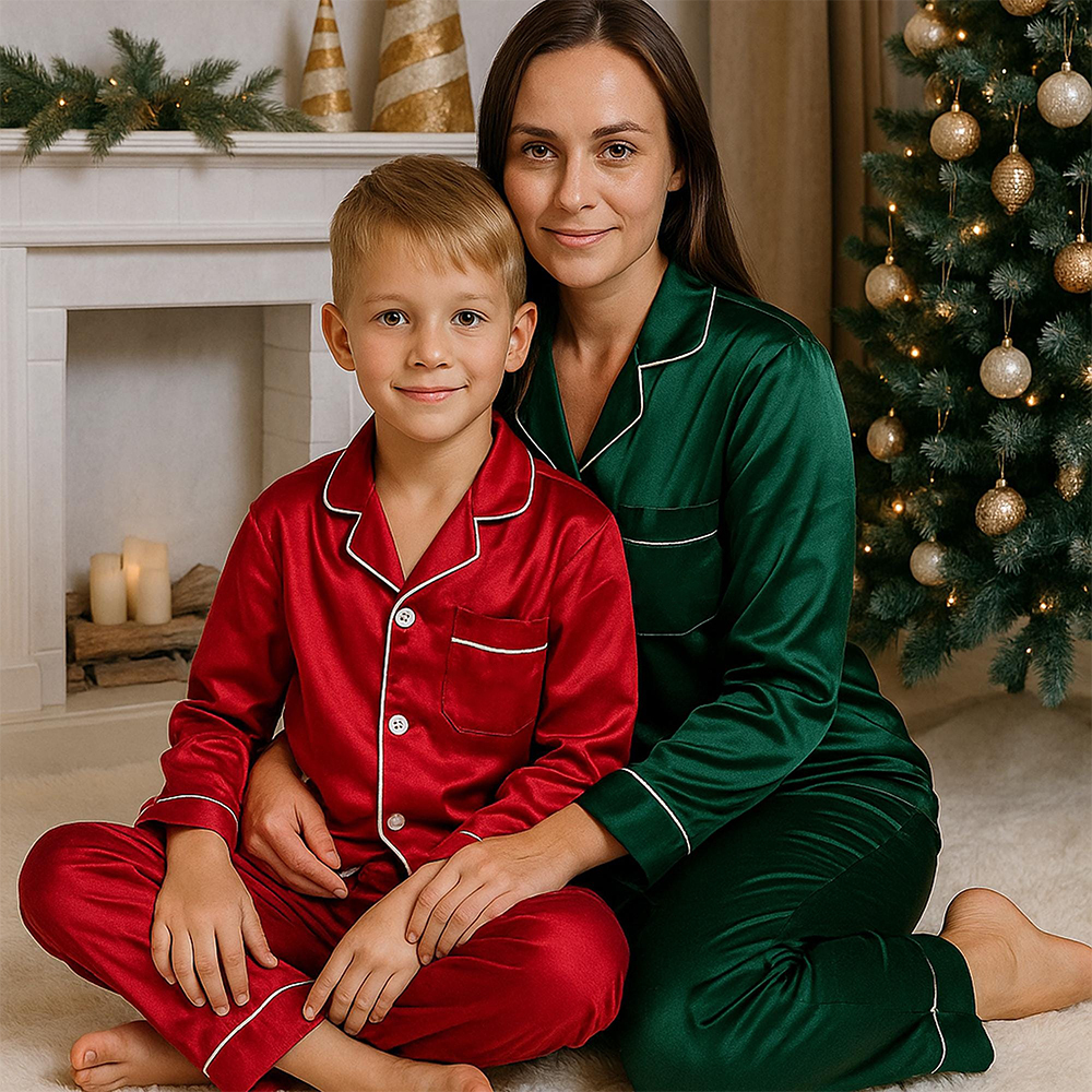 Personalized Christmas Satin Family Pajamas Set | CWFamily119