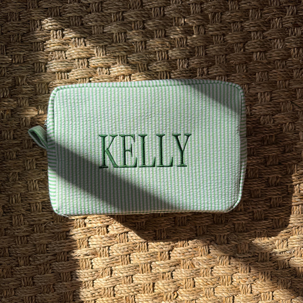 Personalized Embroidered Seersucker Striped Makeup Bag | CWPack295