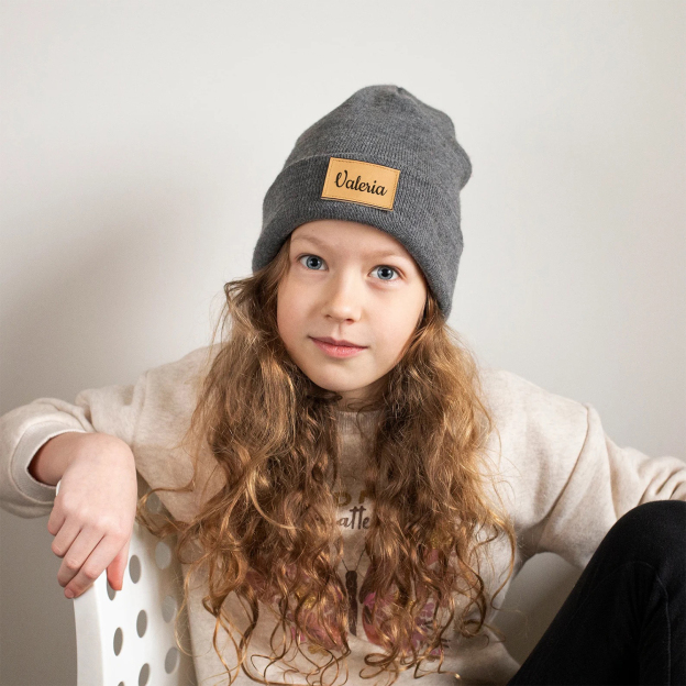 Personalized Leather Patch Beanie for Comfort & Unique | HSKid37