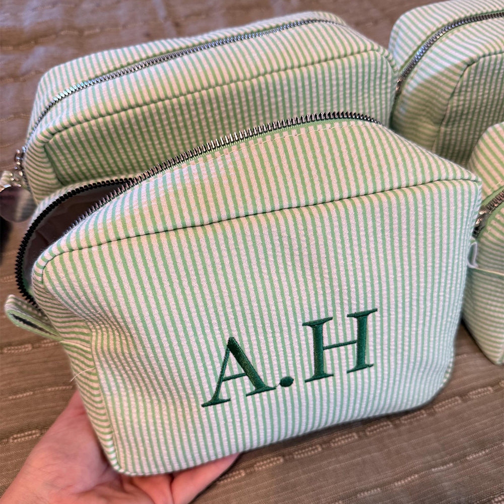 Personalized Embroidered Seersucker Striped Makeup Bag | CWPack295