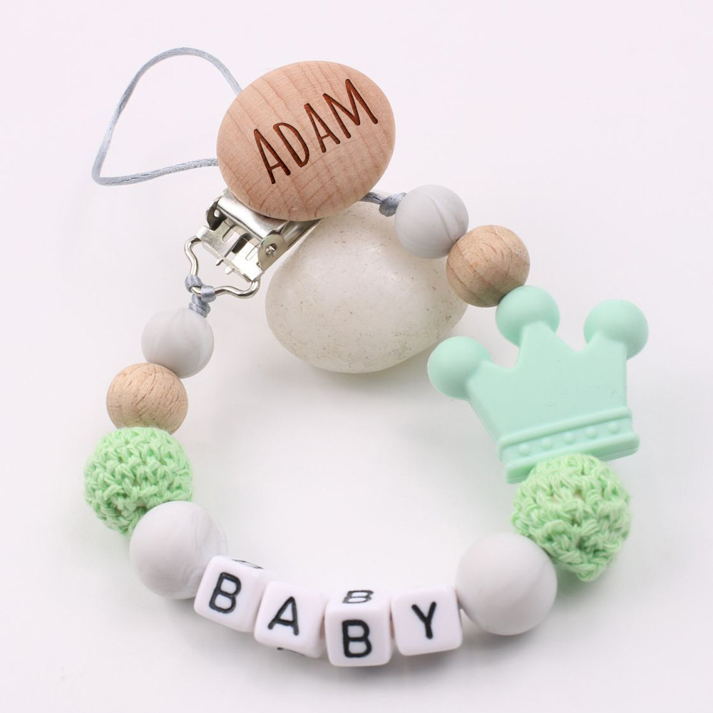 Personalized Baby Pacifier Crown Silicone Bead Clip | CWBaby114