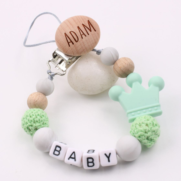 Personalized Baby Pacifier Crown Silicone Bead Clip | CWBaby114