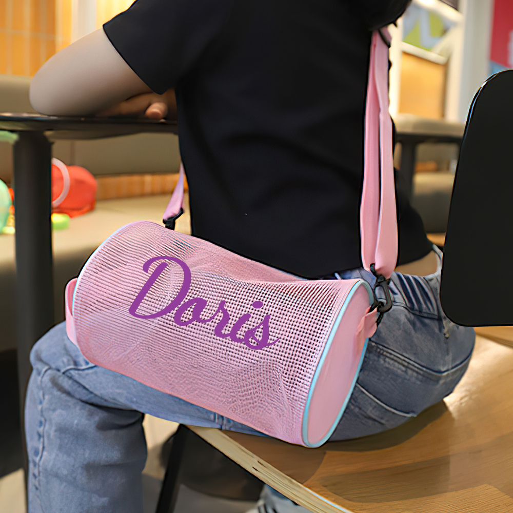 Personalized Cylinder Seashell Zipper Mesh Beach Bag | CWBeach165