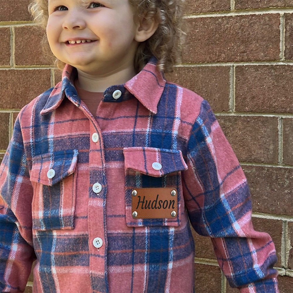 Personalized Leather Patch Kids Flannel Jacket | inJacket15
