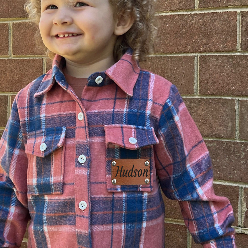 Personalized Leather Patch Kids Flannel Jacket | inJacket15