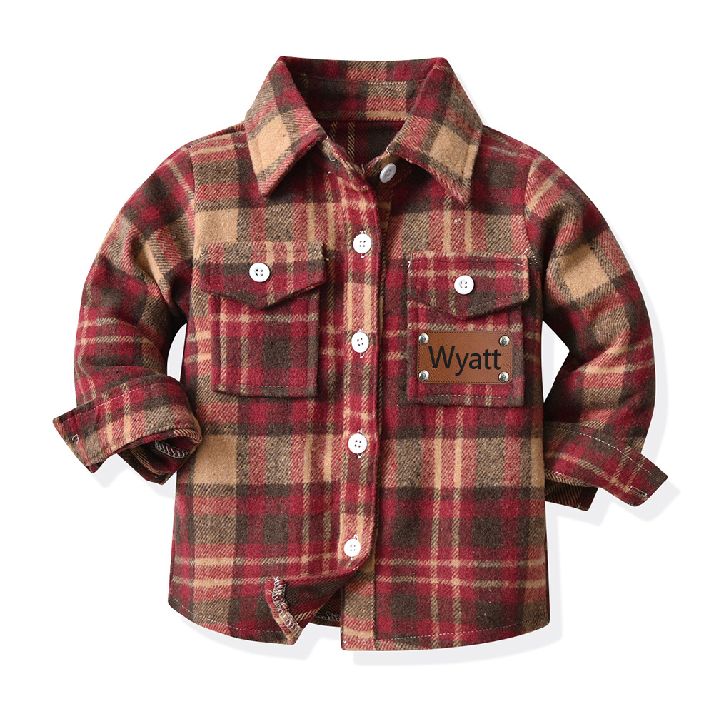 Personalized Leather Patch Kids Flannel Jacket | inJacket15