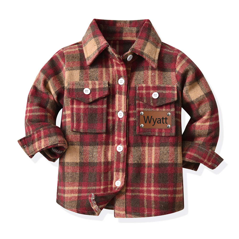 Personalized Leather Patch Kids Flannel Jacket | inJacket15
