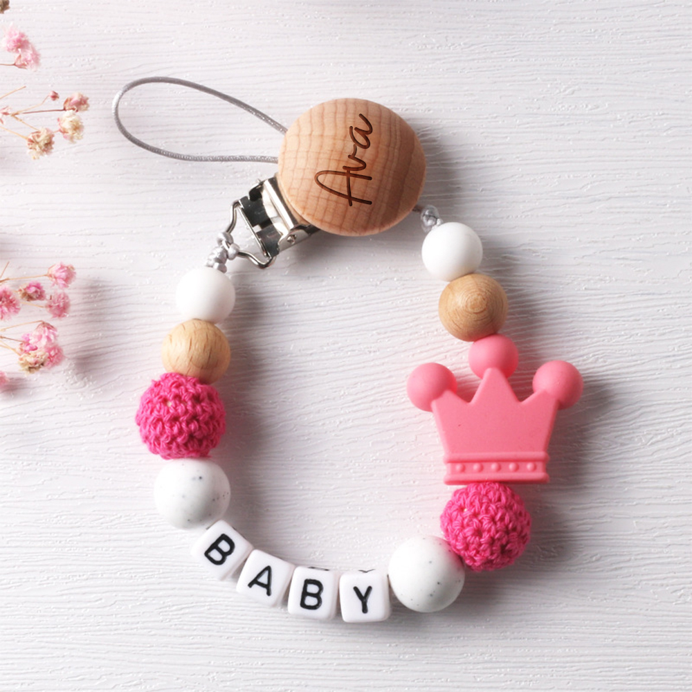 Personalized Baby Pacifier Crown Silicone Bead Clip | CWBaby114