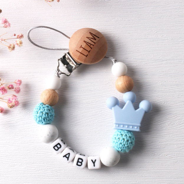Personalized Baby Pacifier Crown Silicone Bead Clip | CWBaby114