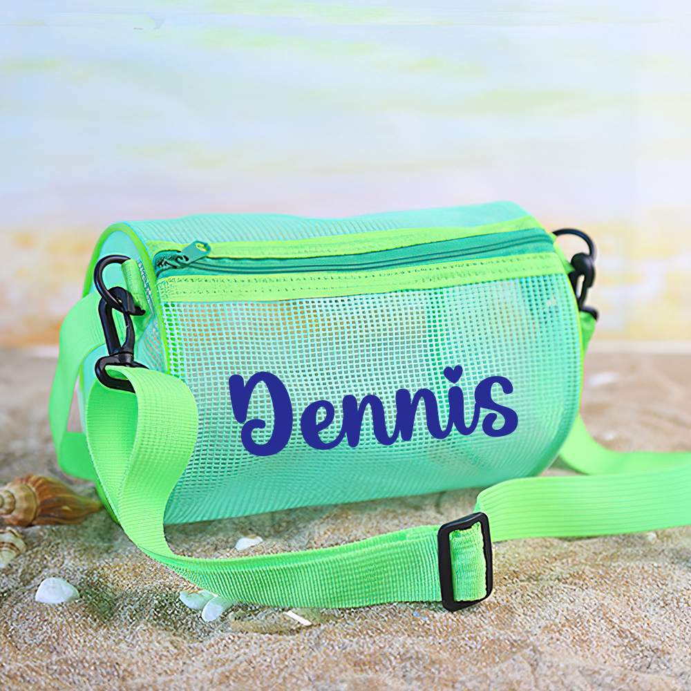 Personalized Cylinder Seashell Zipper Mesh Beach Bag | CWBeach165