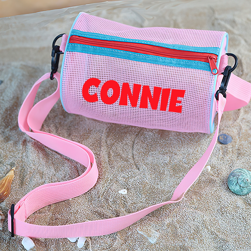 Personalized Cylinder Seashell Zipper Mesh Beach Bag | CWBeach165