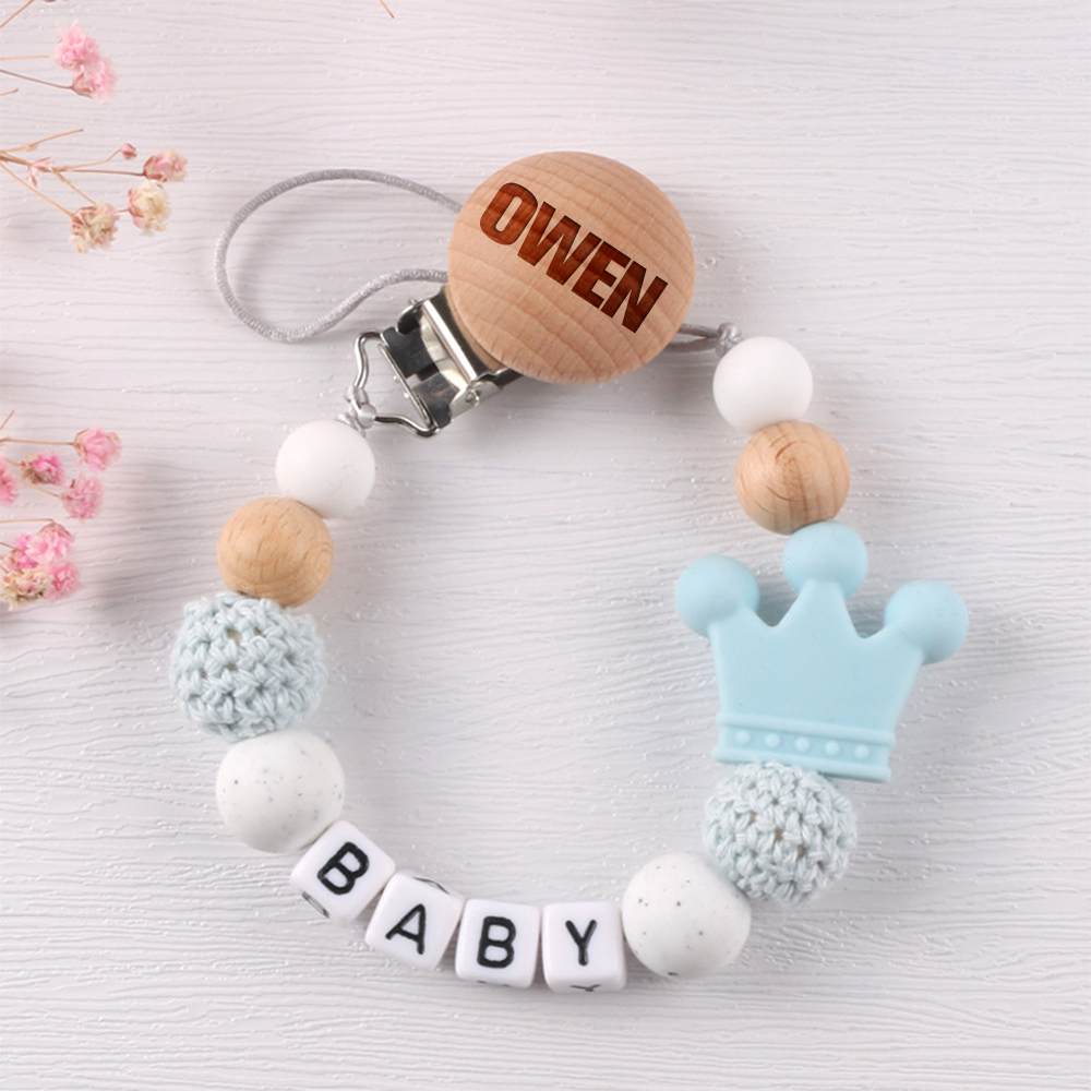 Personalized Baby Pacifier Crown Silicone Bead Clip | CWBaby114
