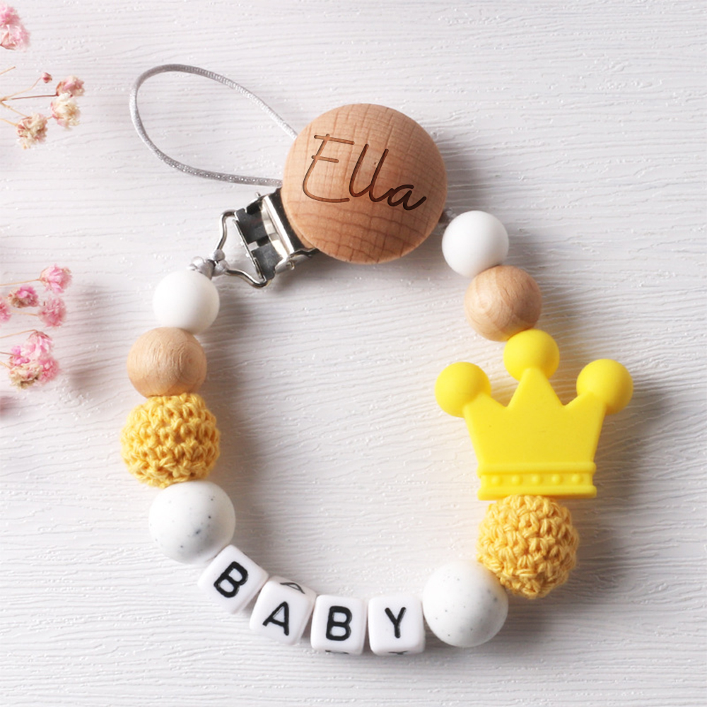 Personalized Baby Pacifier Crown Silicone Bead Clip | CWBaby114