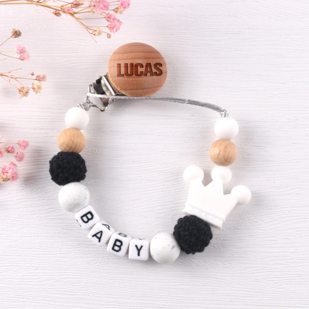 Personalized Baby Pacifier Crown Silicone Bead Clip | CWBaby114