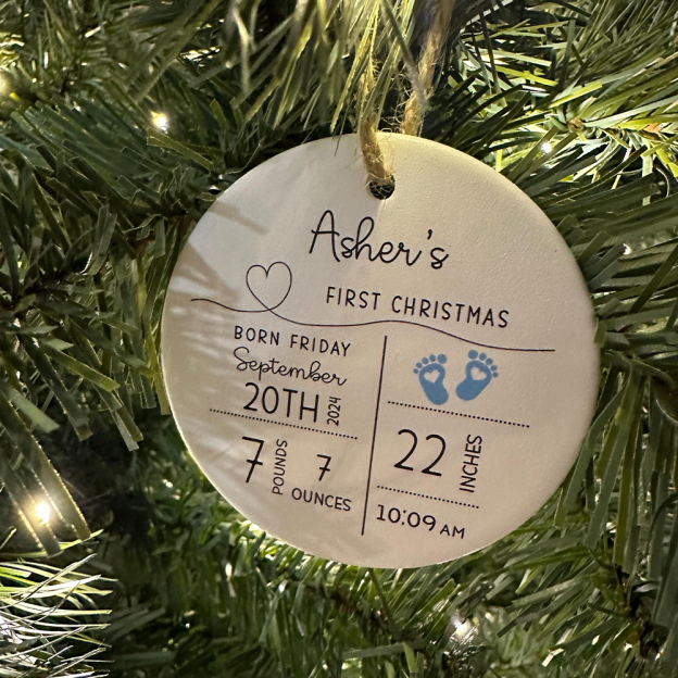 Personalized Baby Birth Stats Announcement Ornament | CWBaby298