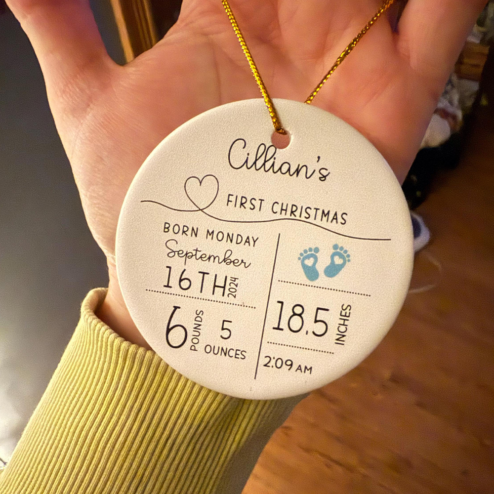 Personalized Baby Birth Stats Announcement Ornament | CWBaby298