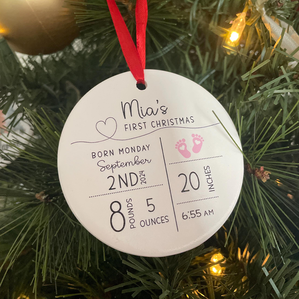 Personalized Baby Birth Stats Announcement Ornament | CWBaby298