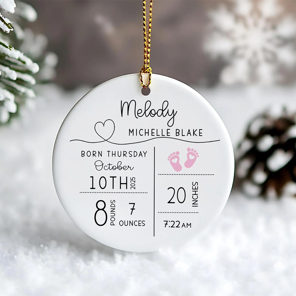 Personalized Baby Birth Stats Announcement Ornament | CWBaby298