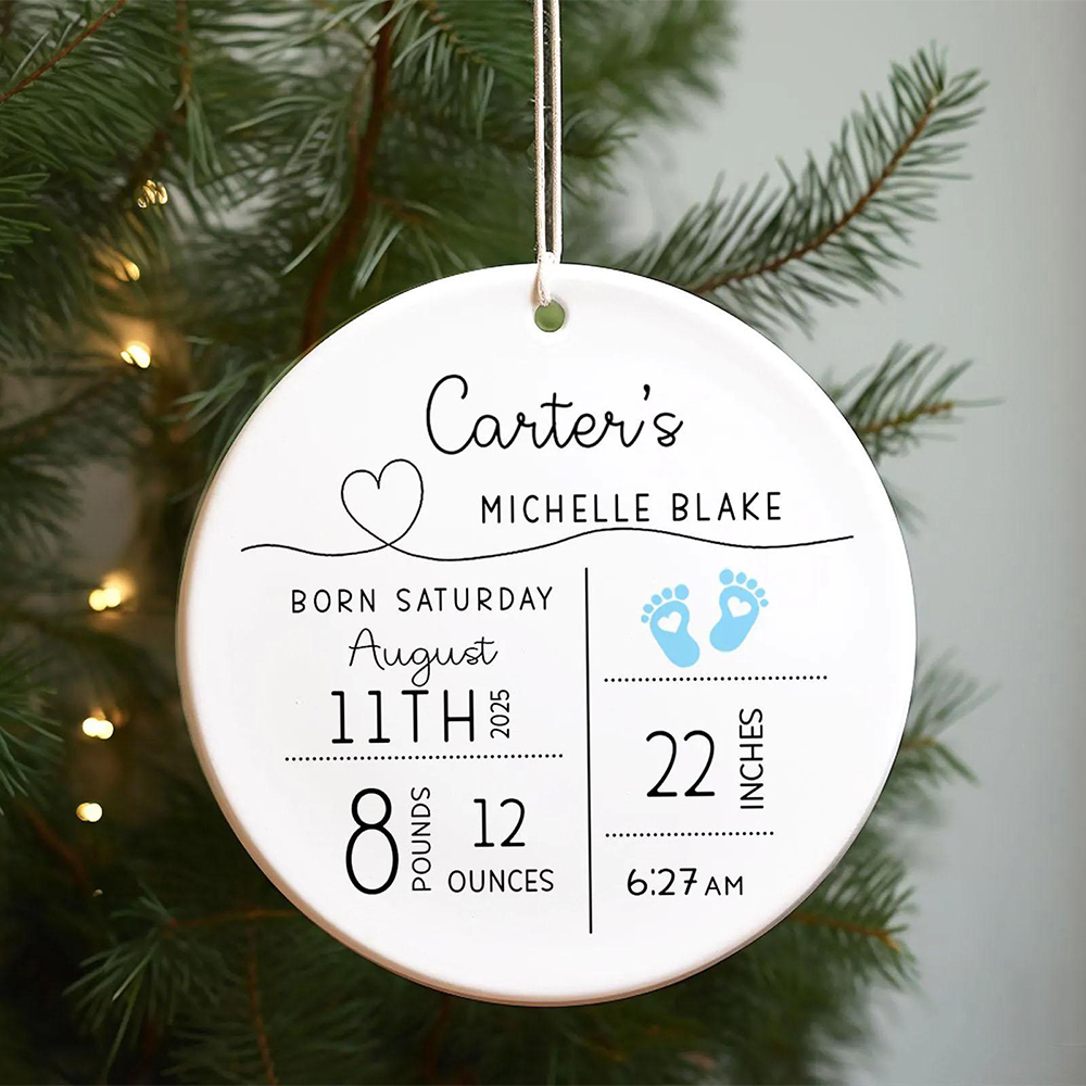 Personalized Baby Birth Stats Announcement Ornament | CWBaby298
