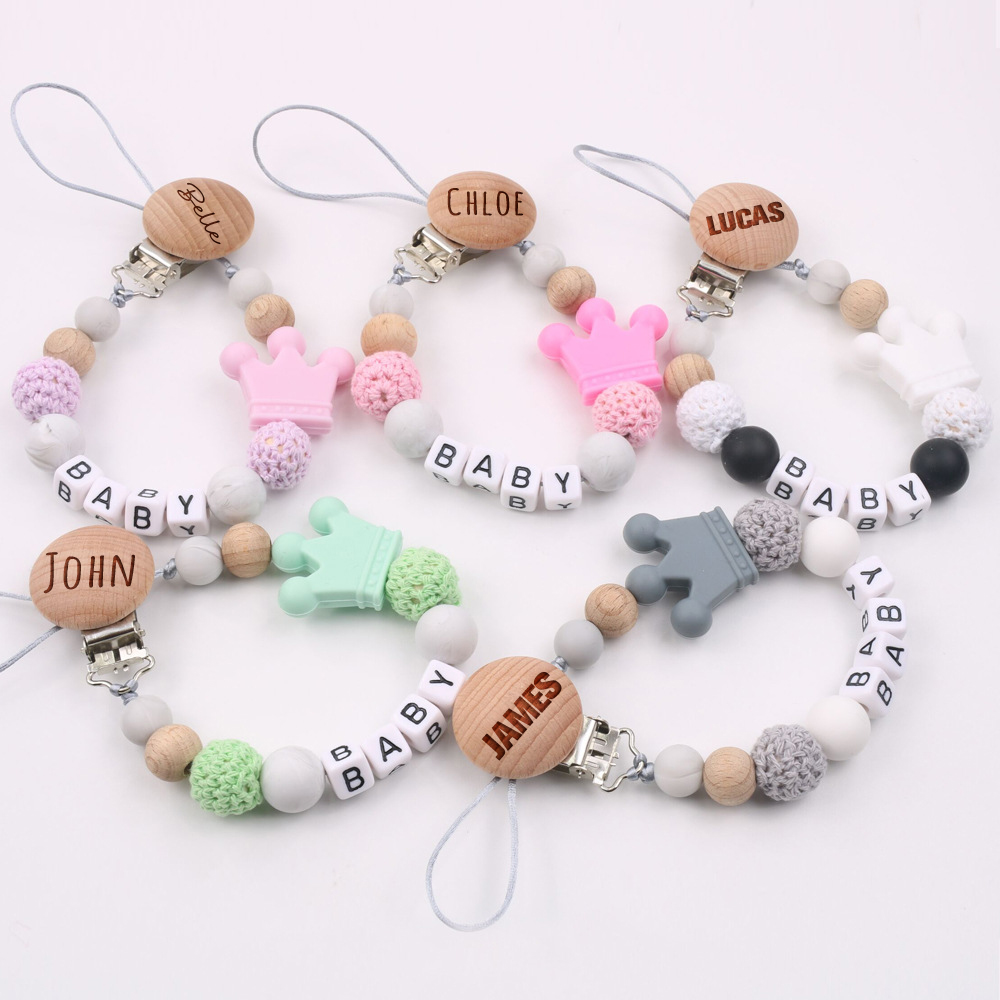 Personalized Baby Pacifier Crown Silicone Bead Clip | CWBaby114