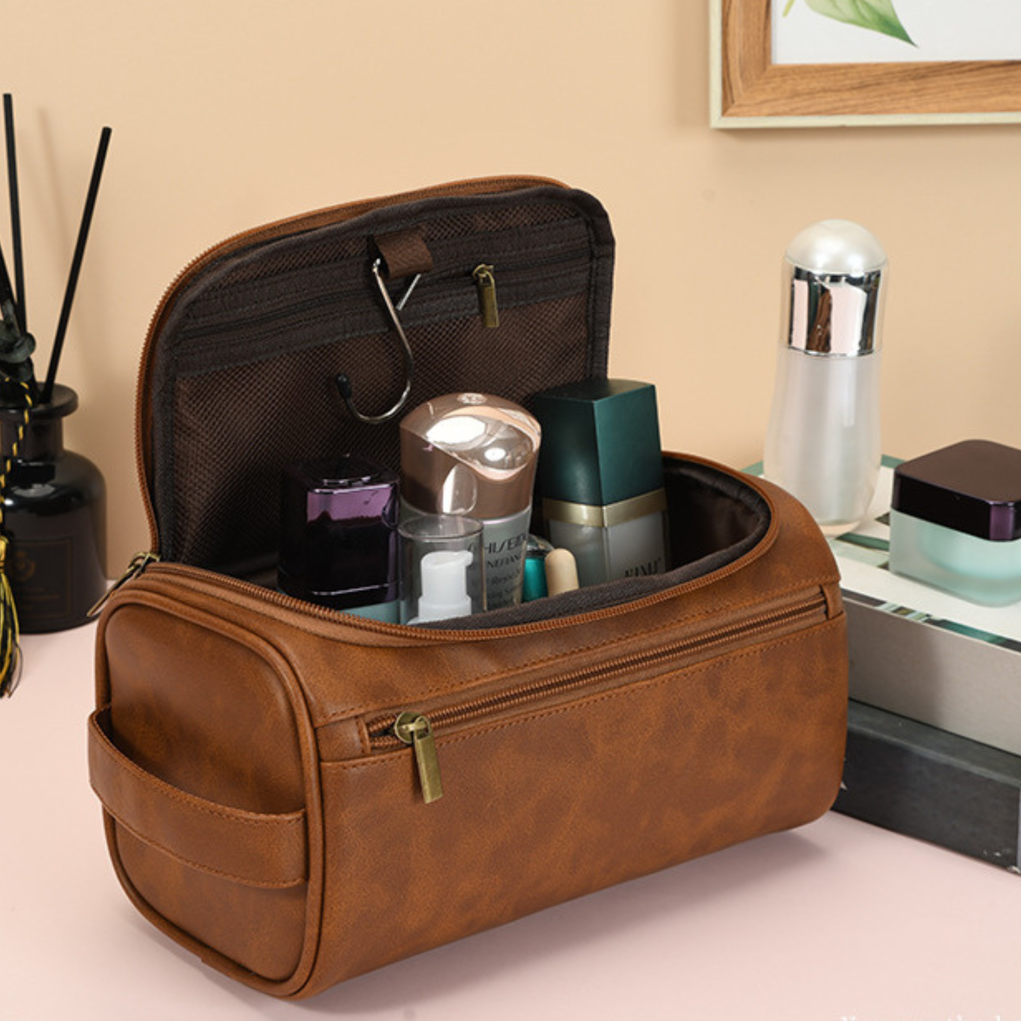 Personalized Leather Monogram Engraved Wash Bag for Unique & Love | JNSBag05