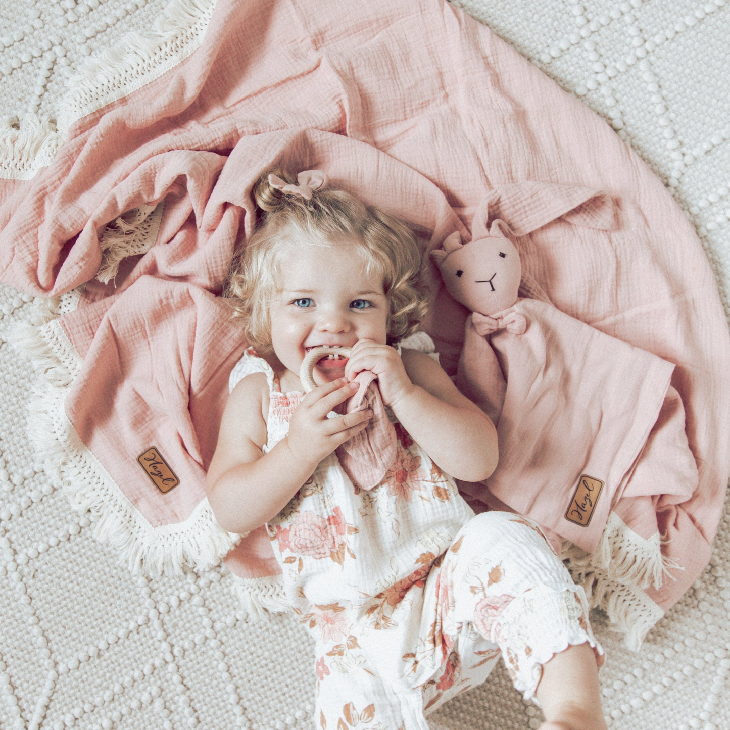 Personalized Fringe Leather Patch Baby Blanket | kkbaby18