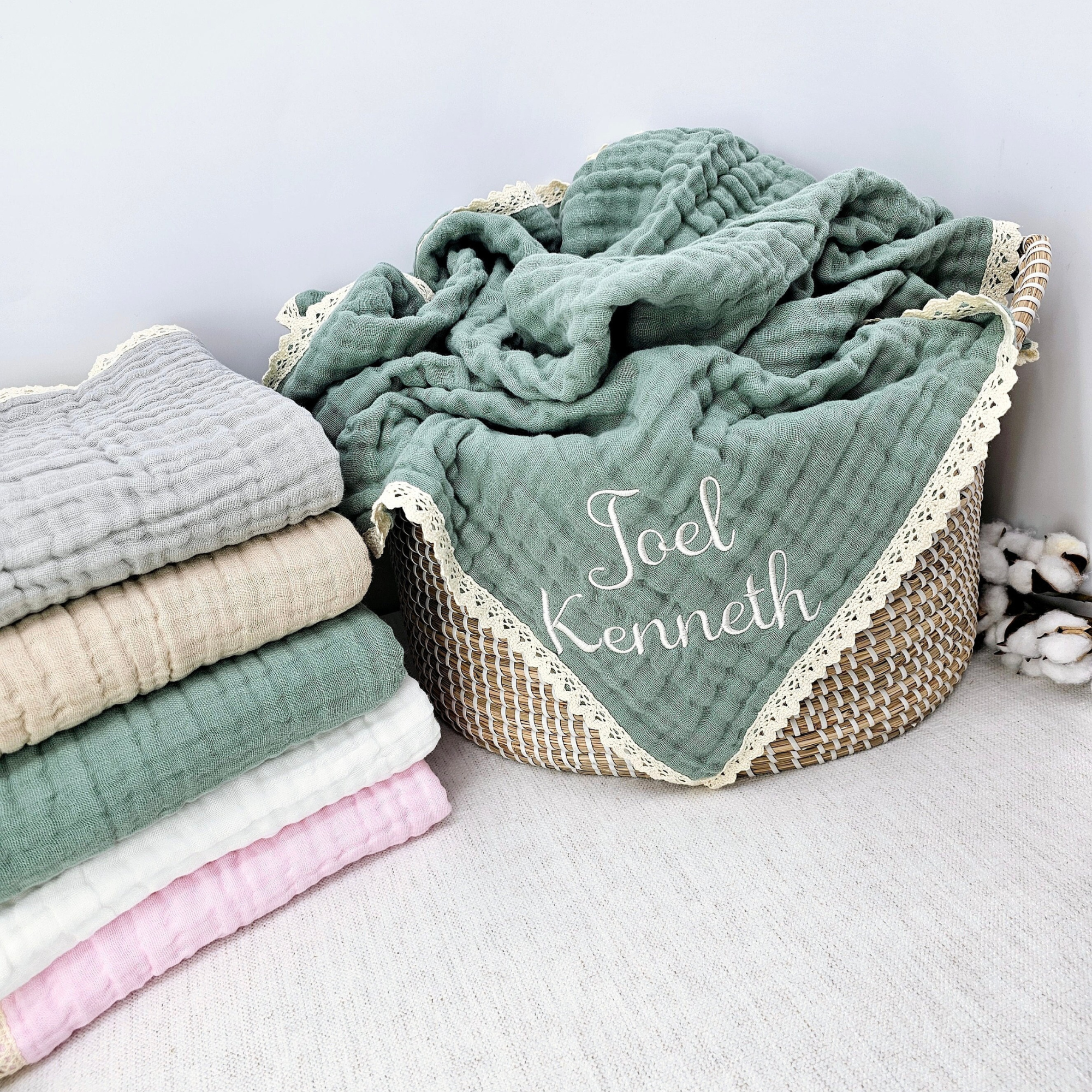 Personalized Embroidered Name Baby Swaddle Blanket for Unique Gift | KKBaby23