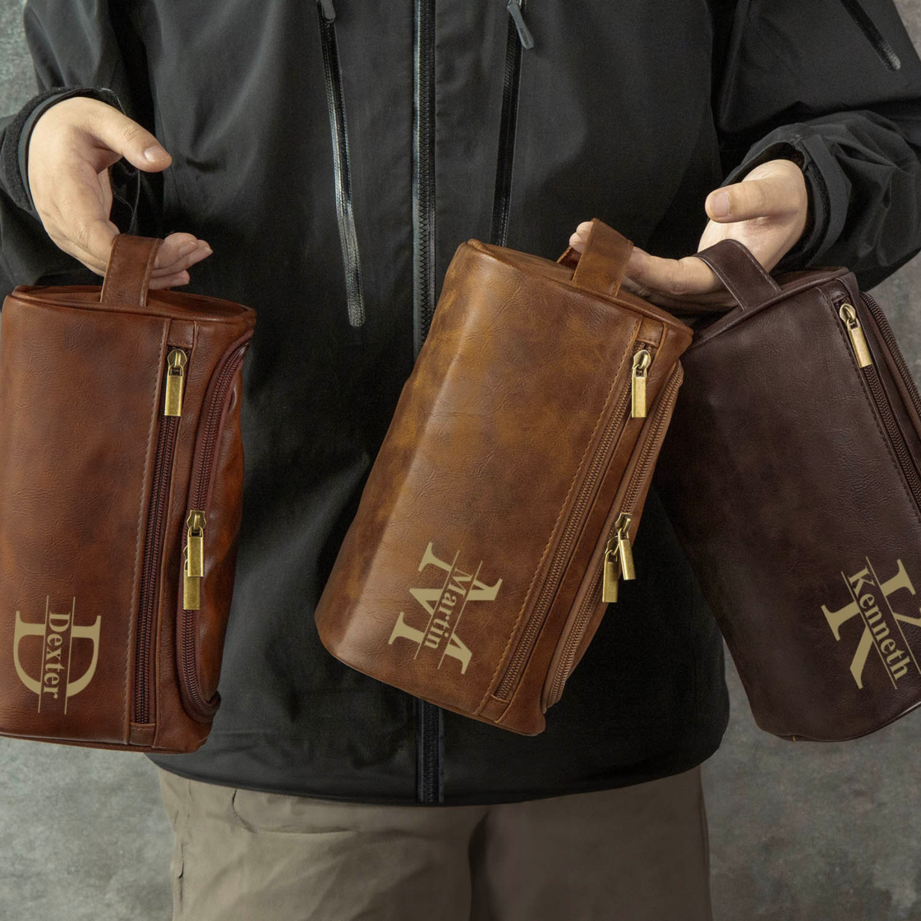 Personalized Leather Monogram Engraved Wash Bag for Unique & Love | JNSBag05