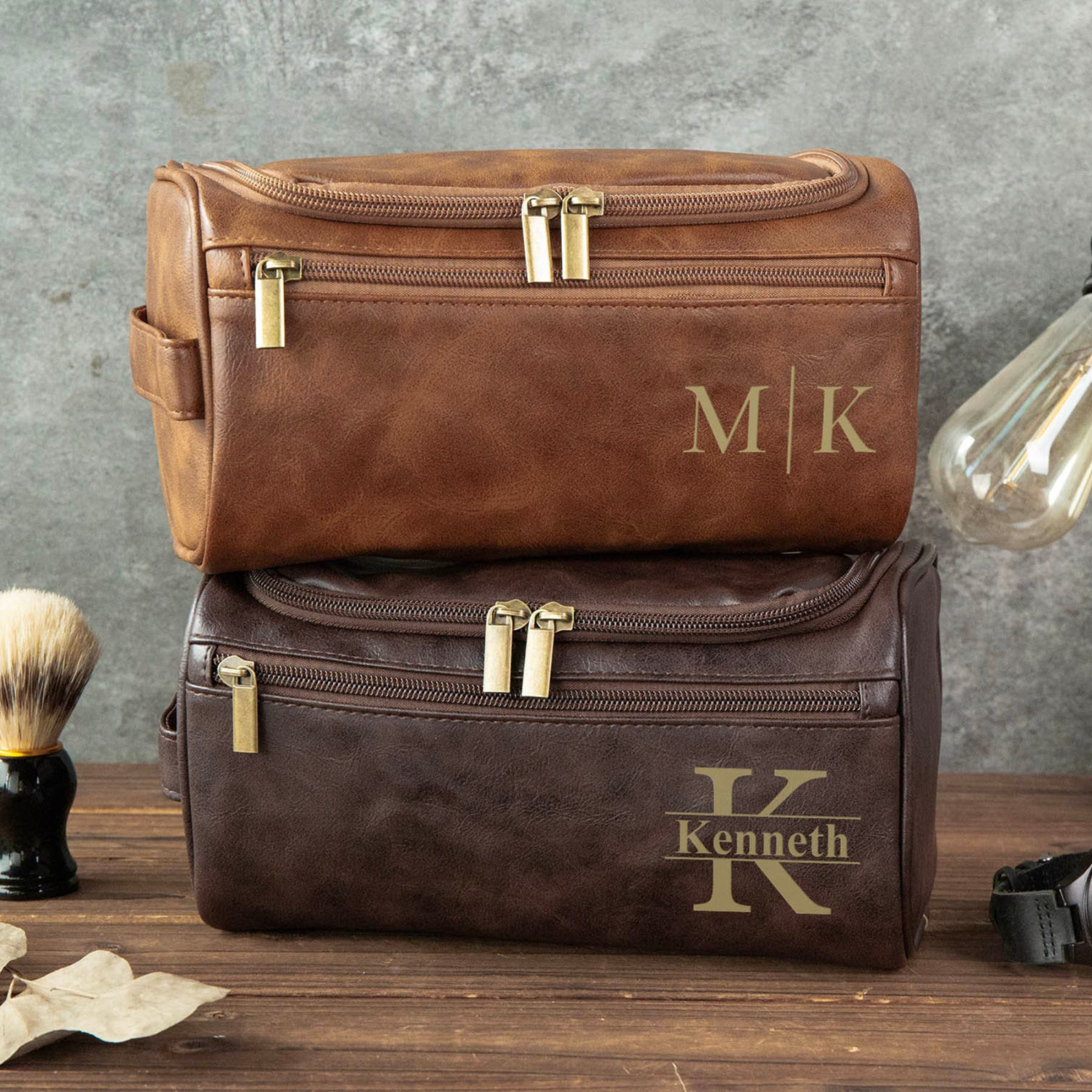 Personalized Leather Monogram Engraved Wash Bag for Unique & Love | JNSBag05
