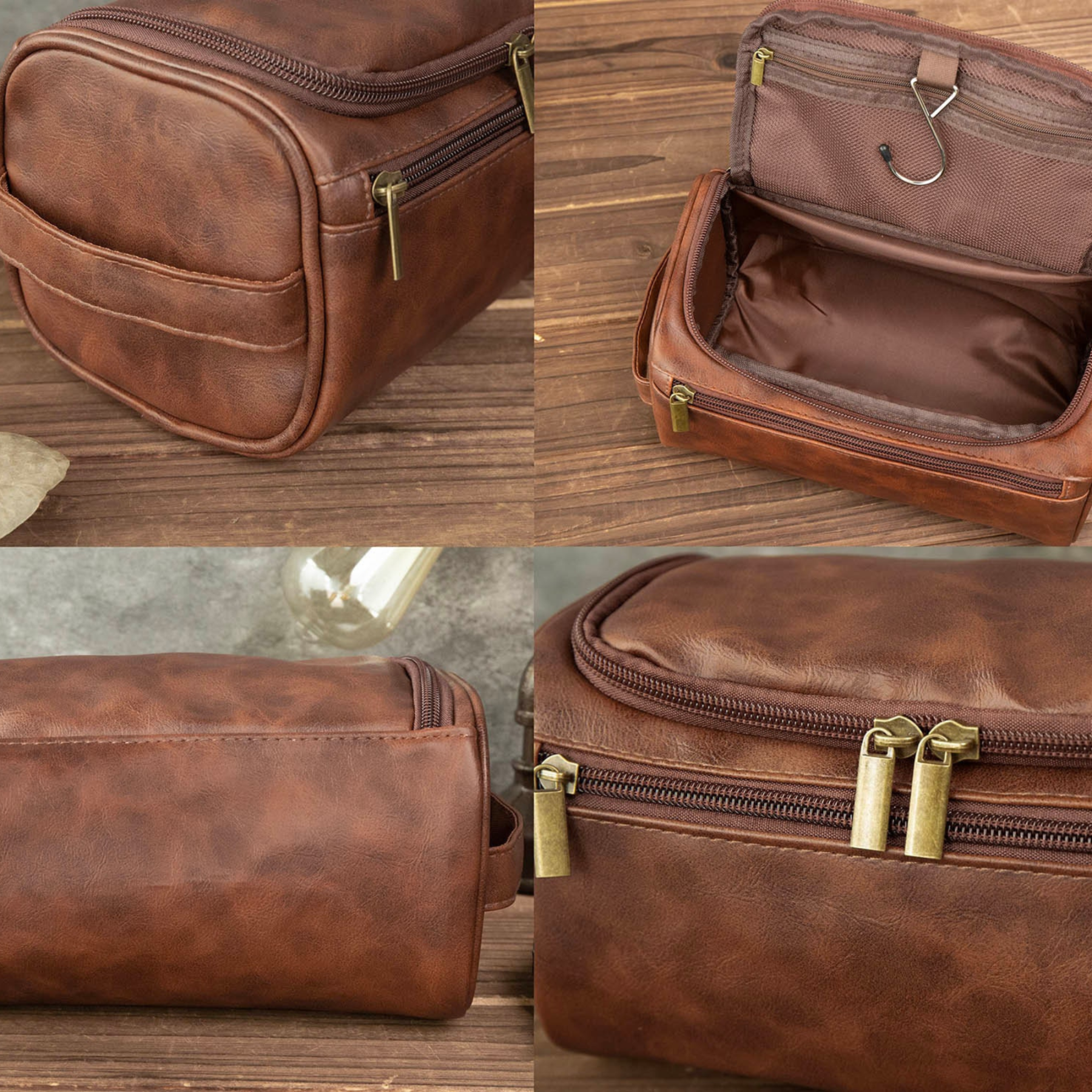 Personalized Leather Monogram Engraved Wash Bag for Unique & Love | JNSBag05