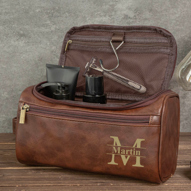Personalized Leather Monogram Engraved Wash Bag for Unique & Love | JNSBag05